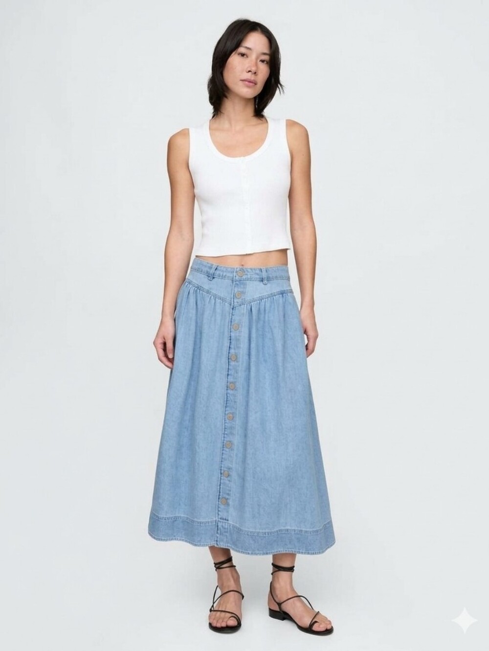 Gap Denim Western Yoke Maxi Skirt — Light Wash